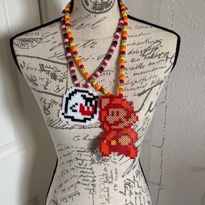 Handmade Mario & Boo Kandi Necklace – Nintendo Rave Festival Kawaii Charm Jewelr